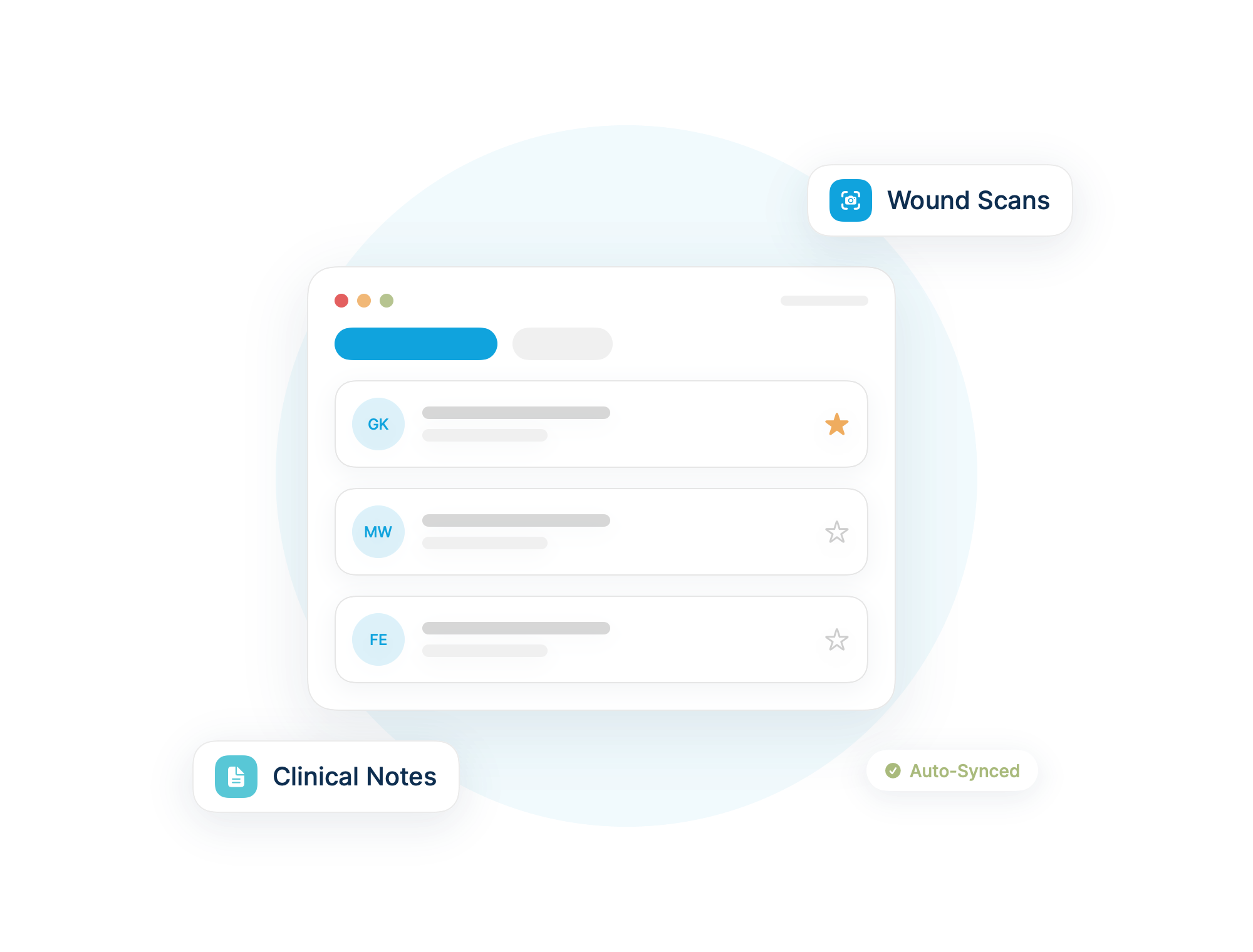 Patient records window with wound scans and clinical notes syncing into one place